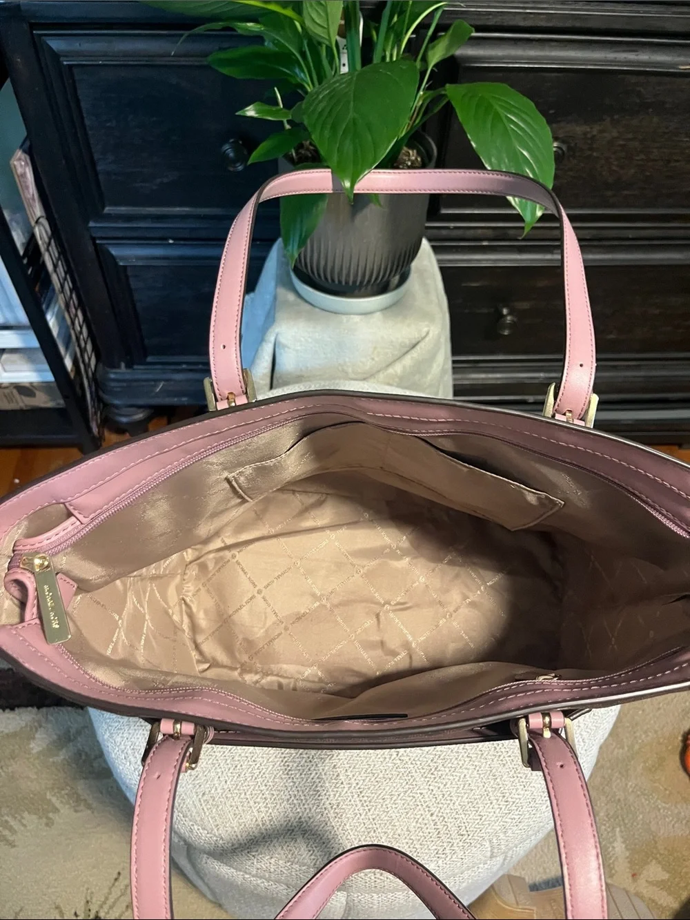 Michael Kors Brown Logo Tote with Pink Trim - Picture 5 of 5